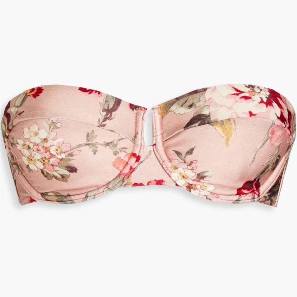 Floral-print underwired bandeau bikini top with removable straps - Antique rose